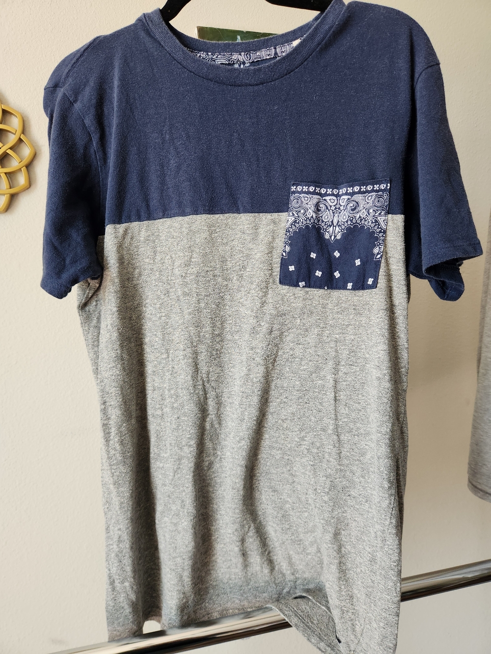 on the byas Two-Tone Navy and Gray Short Sleeve Pocket Tee
